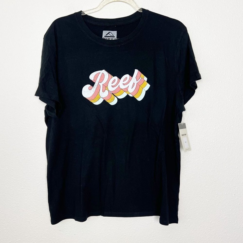 Reef Surf Black Retro Logo Short Sleeve Graphic Tee Womens Large